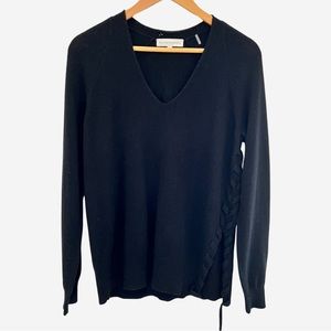 White + Warren Black V-Neck Cashmere Sweater S